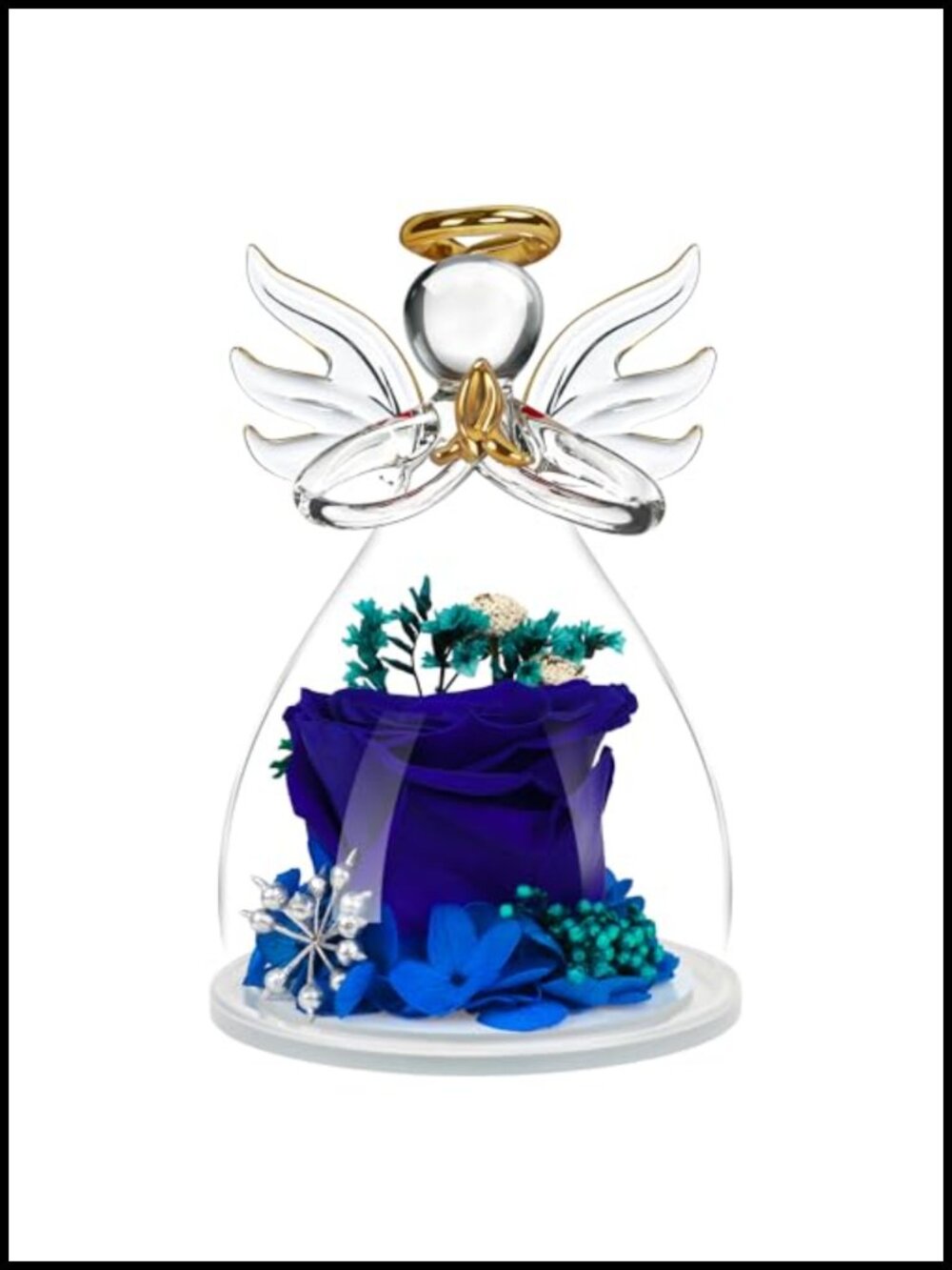 Preserved Flowers Rose Angel Figurine Keepsake Gift for Women Mom Grandma